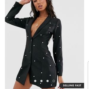 Black Blazer Dress w/ Pearl Accent